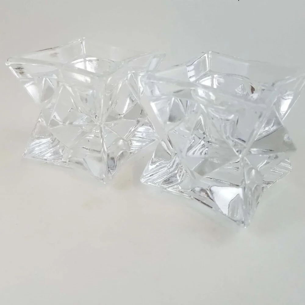Set of 2 - Crystal Star Glass Candleholders 2 inch